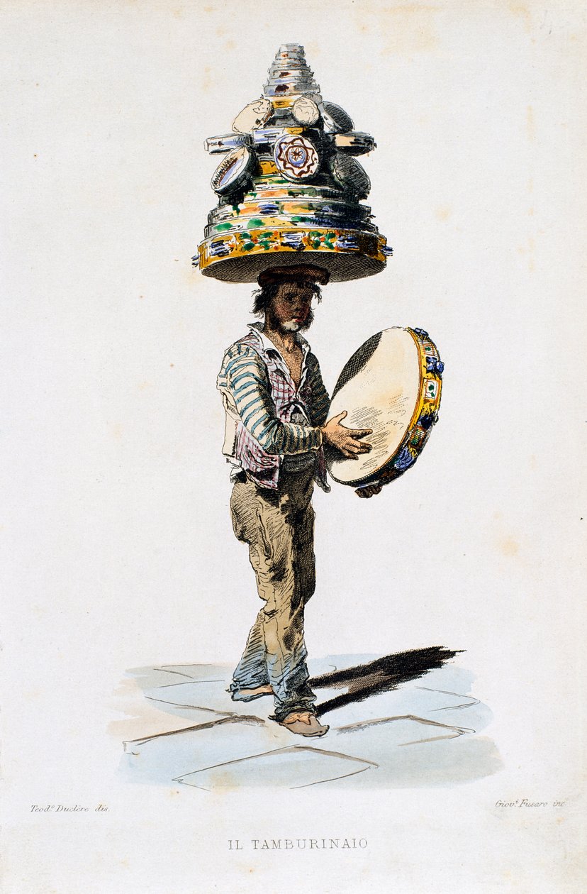 Der Tamburinmann, Stich von Giovanni Fusaro (1803-1894) nach einer Zeichnung von Teodoro Duclere (1816-1867). Italien von Teodoro Duclere