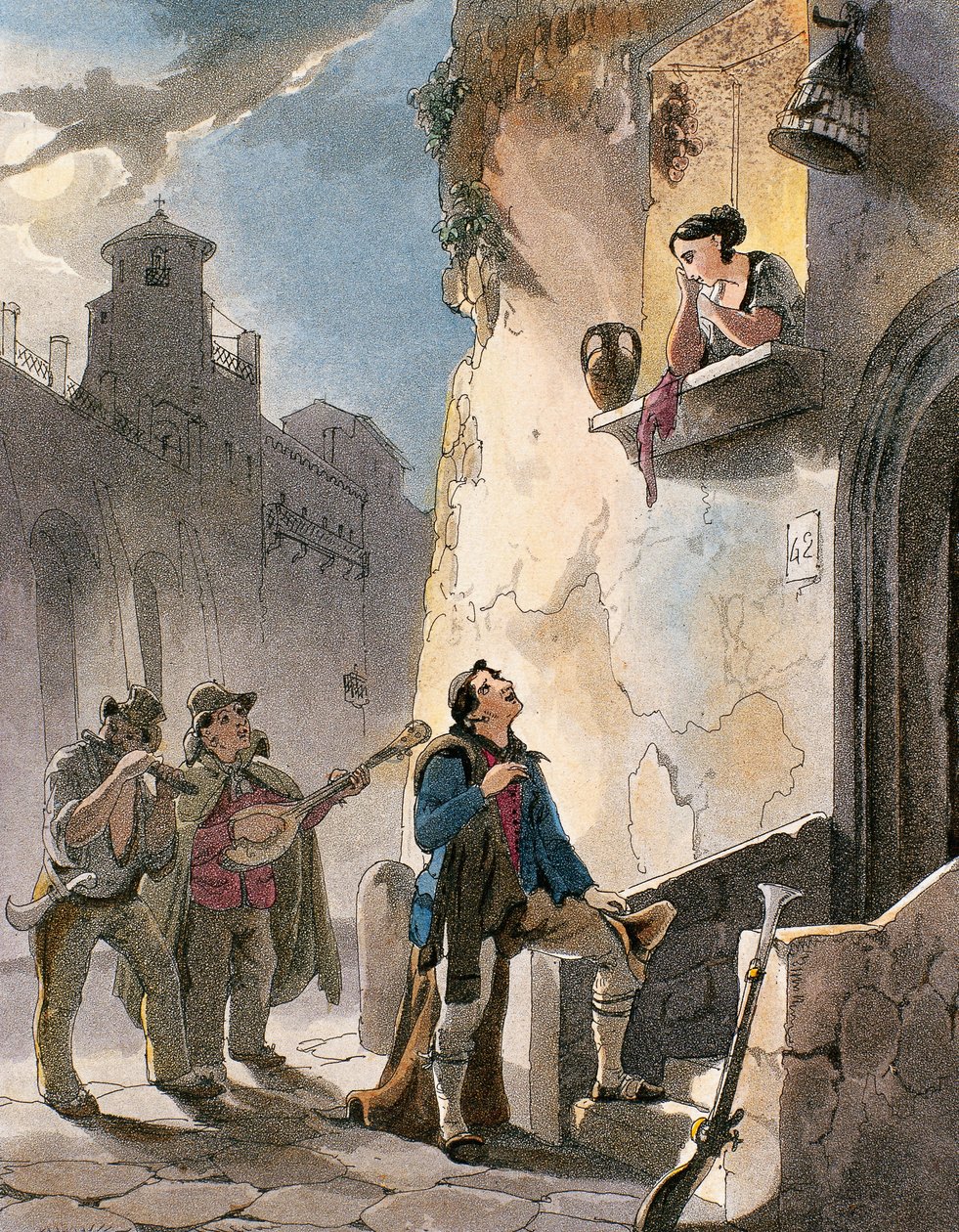 Serenade, Illustration aus Kostüme und Volksszenen von Neapel (Achille Vianelli) von Teodoro Guglielmo Witting