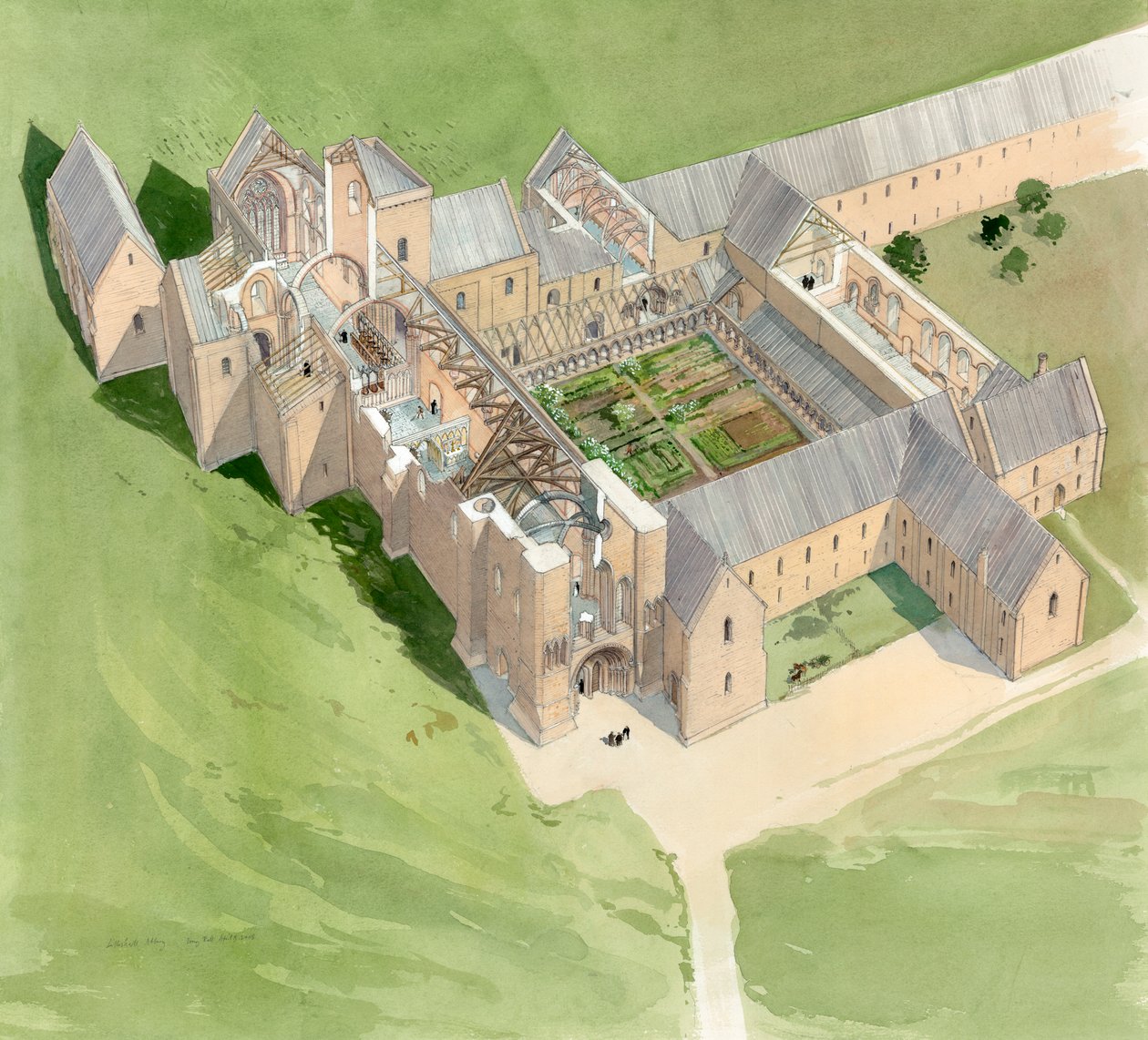 Luftaufnahme der Lilleshall Abbey, ca. spätes 15. Jahrhundert, ca. 1990-2010 von Terry Ball