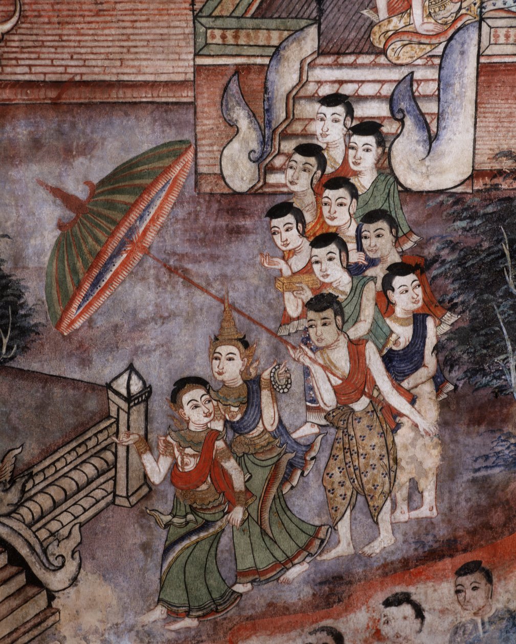 Detail aus einem Wandgemälde in Wat Phra Singh von Thai School