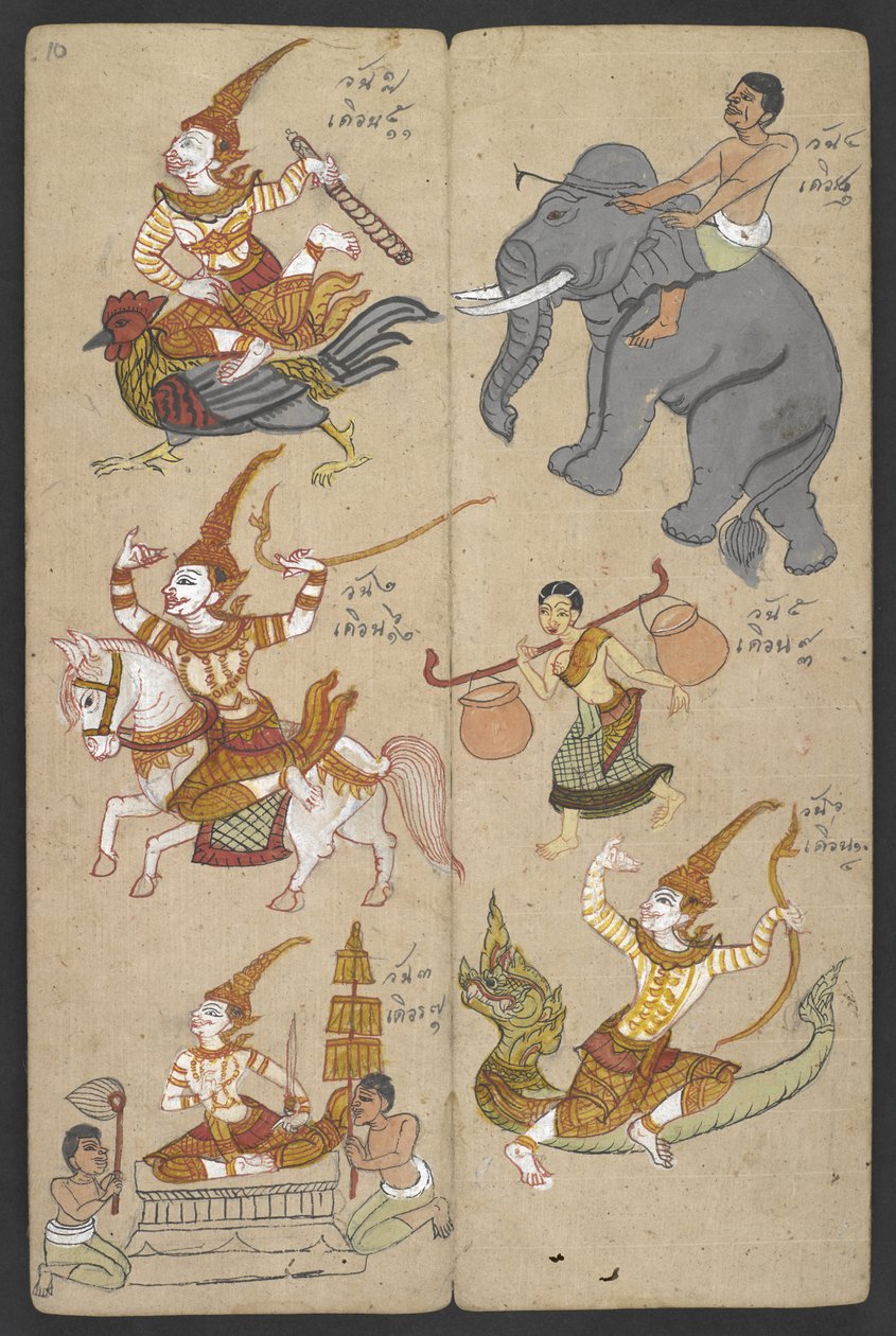 Or 16455 f.10r, Tiere aus dem Tierkreis, aus Phrommachat von Thai School