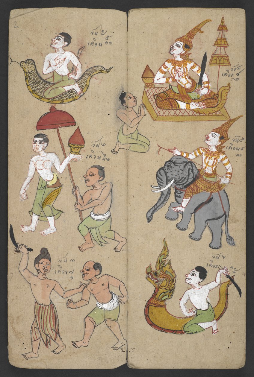Tiere aus dem Tierkreis, aus Phrommachat (Pergament) von Thai School