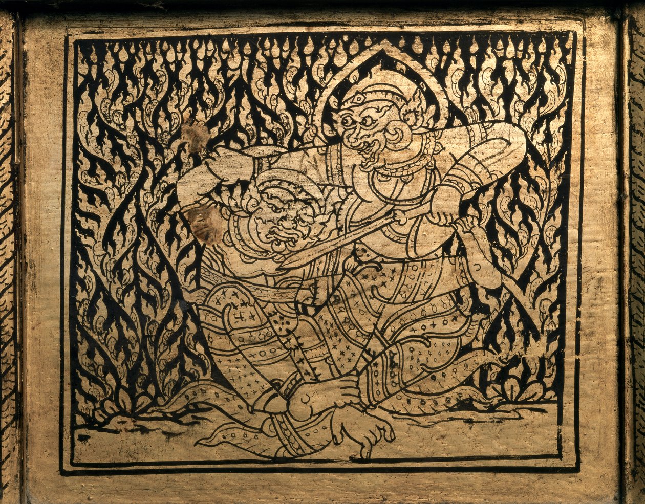 THAI KUNST: Eine Episode im „Ramayana“. Buchschrank, Bangkok Stil von Thai School