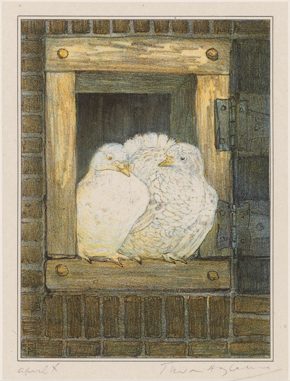 Weiße Tauben im Fenster von Theo van Hoytema (signed by artist)