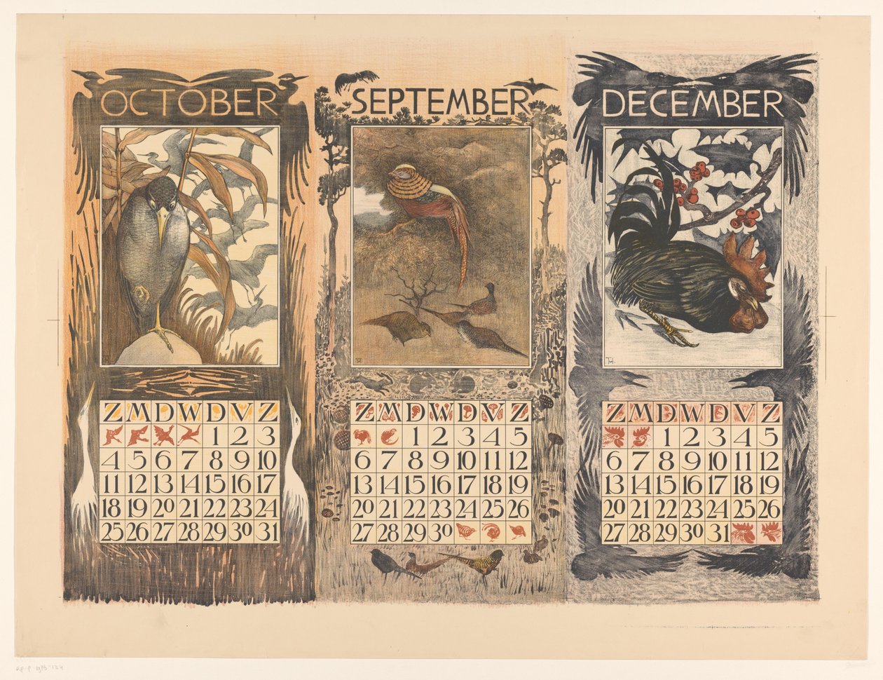 Kalender für Oktober, September und Dezember 1903 von Theo van Hoytema