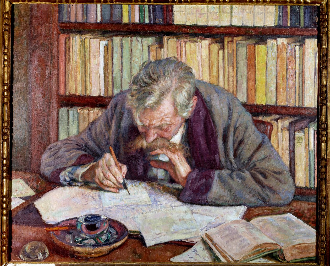 Porträt des belgischen Dichters Emile Verhaeren an seinem Schreibtisch von Théo van Rysselberghe