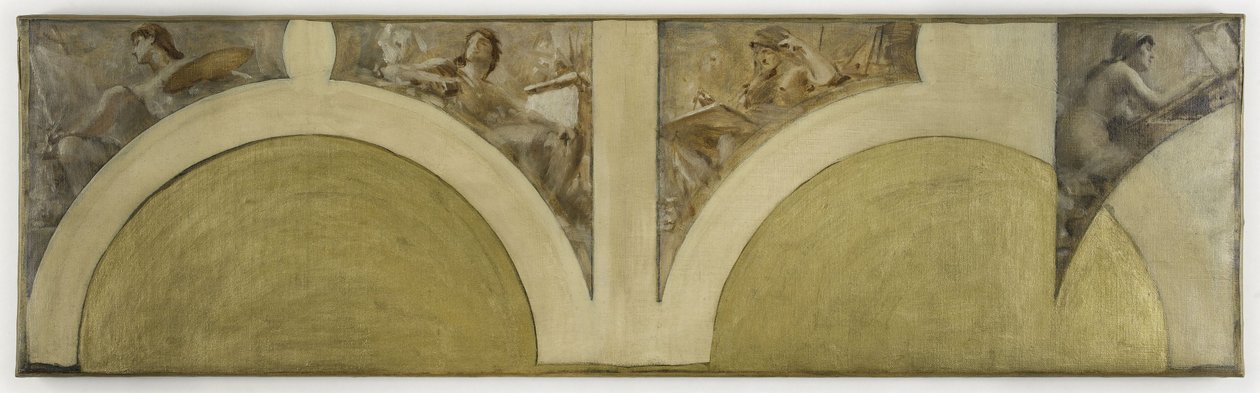 Skizze für den Salon des Arts im Pariser Rathaus: Malerei, Skulptur, Architektur, Kupferstich, ca. 1891 von Theobald Chartran