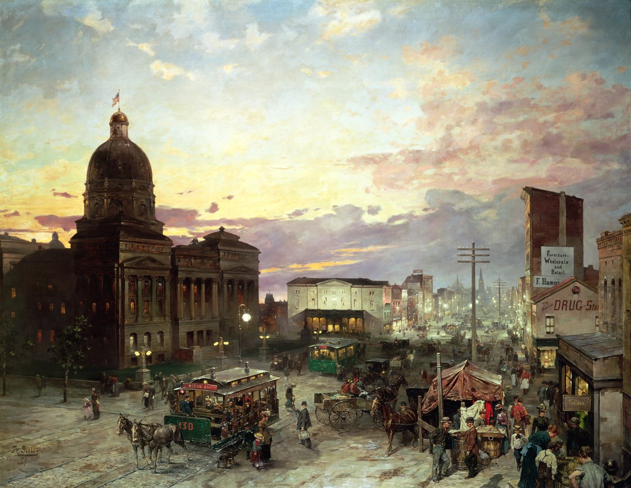 Washington Street, Indianapolis bei Dämmerung von Theodor Groll