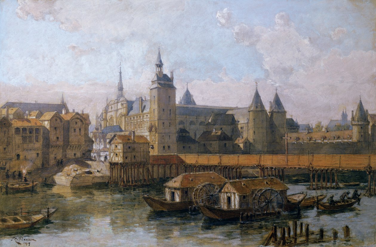 Die Île de la Cité und der Justizpalast im 16. Jahrhundert, 1917 von Theodor Josef Hubert Hoffbauer