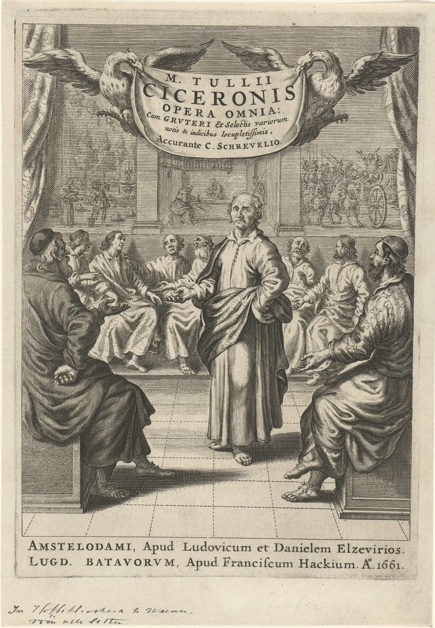Cicero und diskutierende Figuren (Titelblatt für: Cicero, opera omnia, 1661) von Theodor Matham