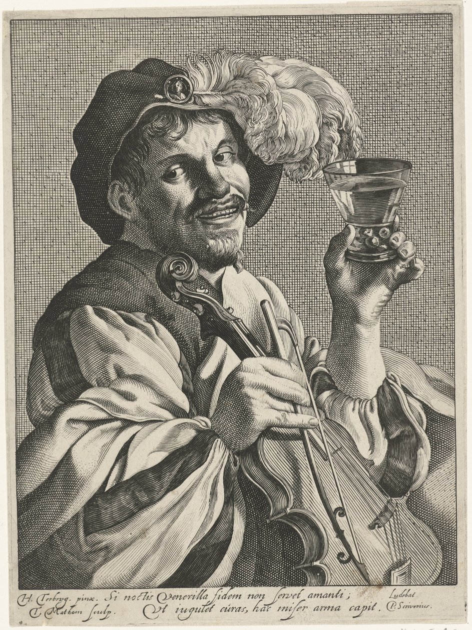 Mann mit Geige und Römer von Theodor Matham