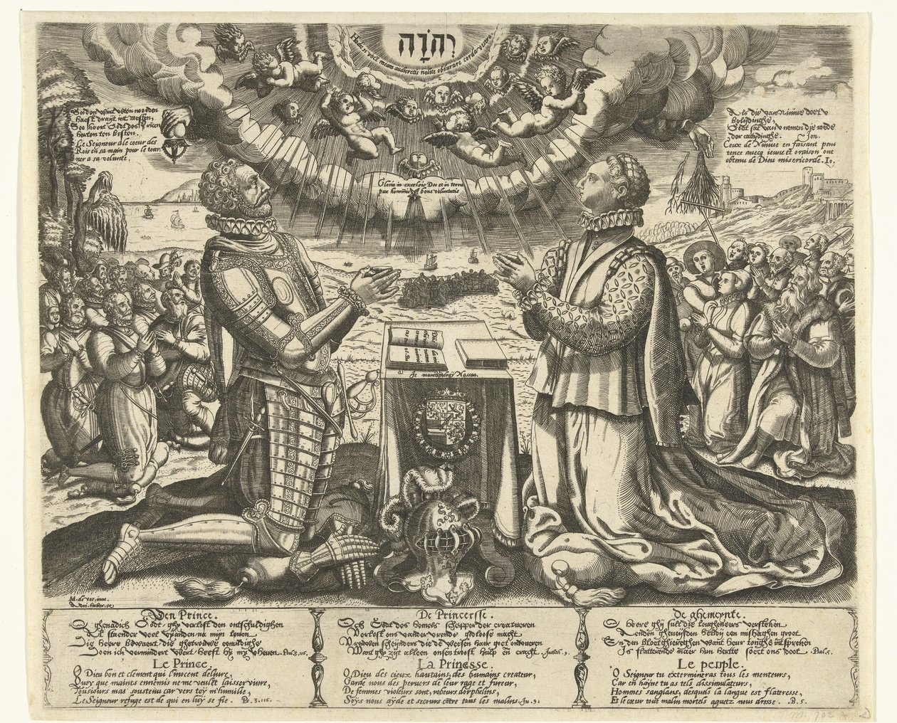 Wilhelm von Oranien und Charlotte von Bourbon kniend in der Landschaft von Theodor de Bry (attributed to)