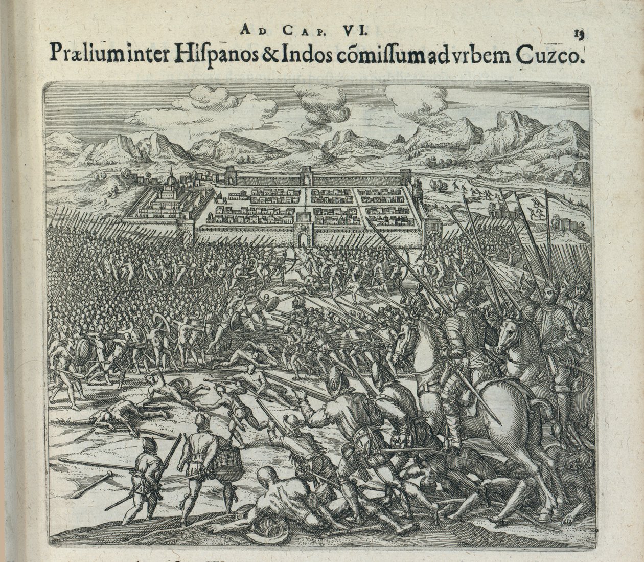 Schlacht zwischen den Spaniern und den Indianern vor den Toren von Cuzco, 1596 von Theodor de Bry