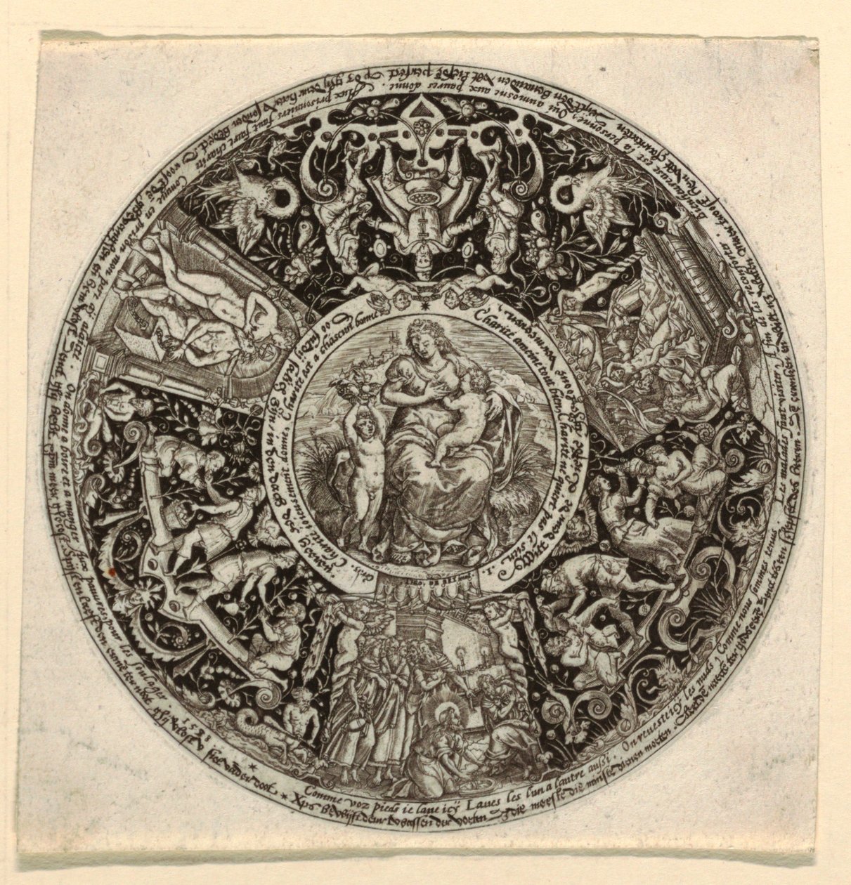 Entwurf für eine gravierte Tazza mit einer Allegorie der Nächstenliebe von Theodor de Bry