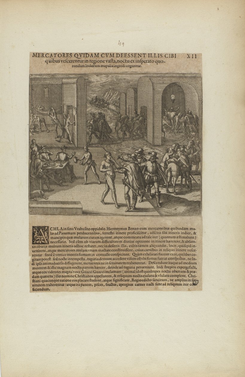 Mercatores Quidam cum Deessent Illis Cibi/Quibus Vescerentur in... (aus Buch, Americae, Teil fünf) von Theodor de Bry