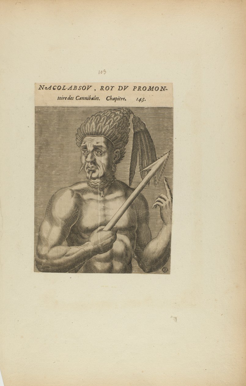 Nacol-Absov, König des Vorgebirges... (aus dem Buch, Les Vrais Pourtraits et Vies des Hommes Illustres) von Theodor de Bry