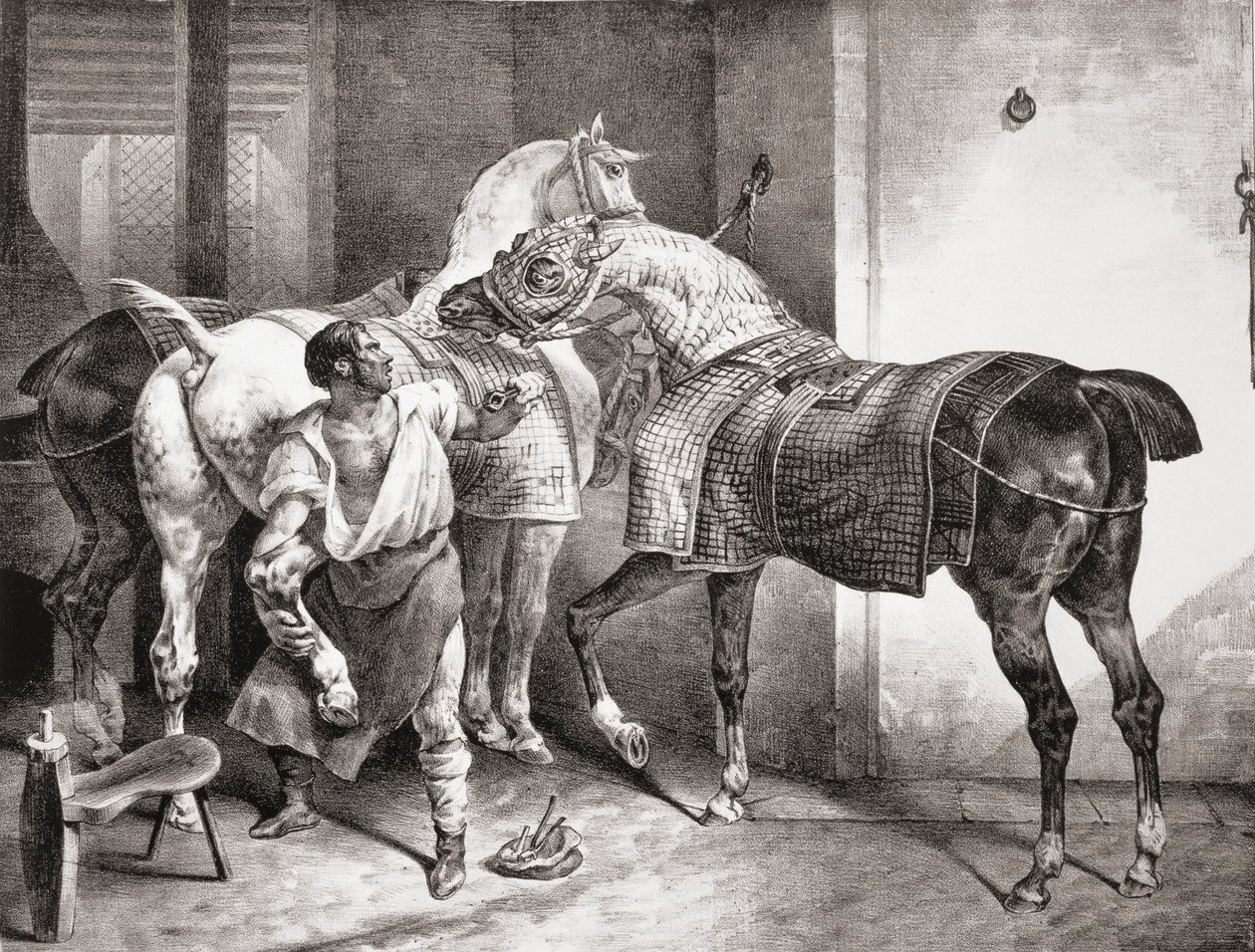 Der Hufschmied, aus Etudes de Cheveaux, 1822 von Theodore Gericault