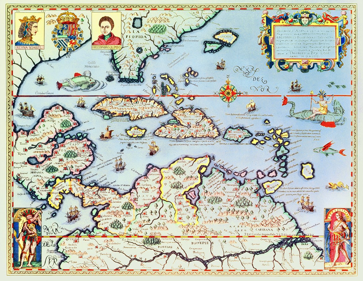Karte der Karibikinseln und des amerikanischen Bundesstaates Florida von Theodore de Bry