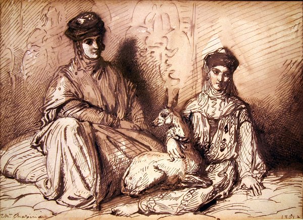 Arabische Frau und Mädchen mit einer Gazelle von Théodore Chassériau