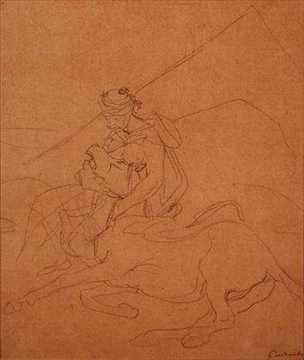 Araber hält den Kopf seines sterbenden Pferdes von Theodore Gericault