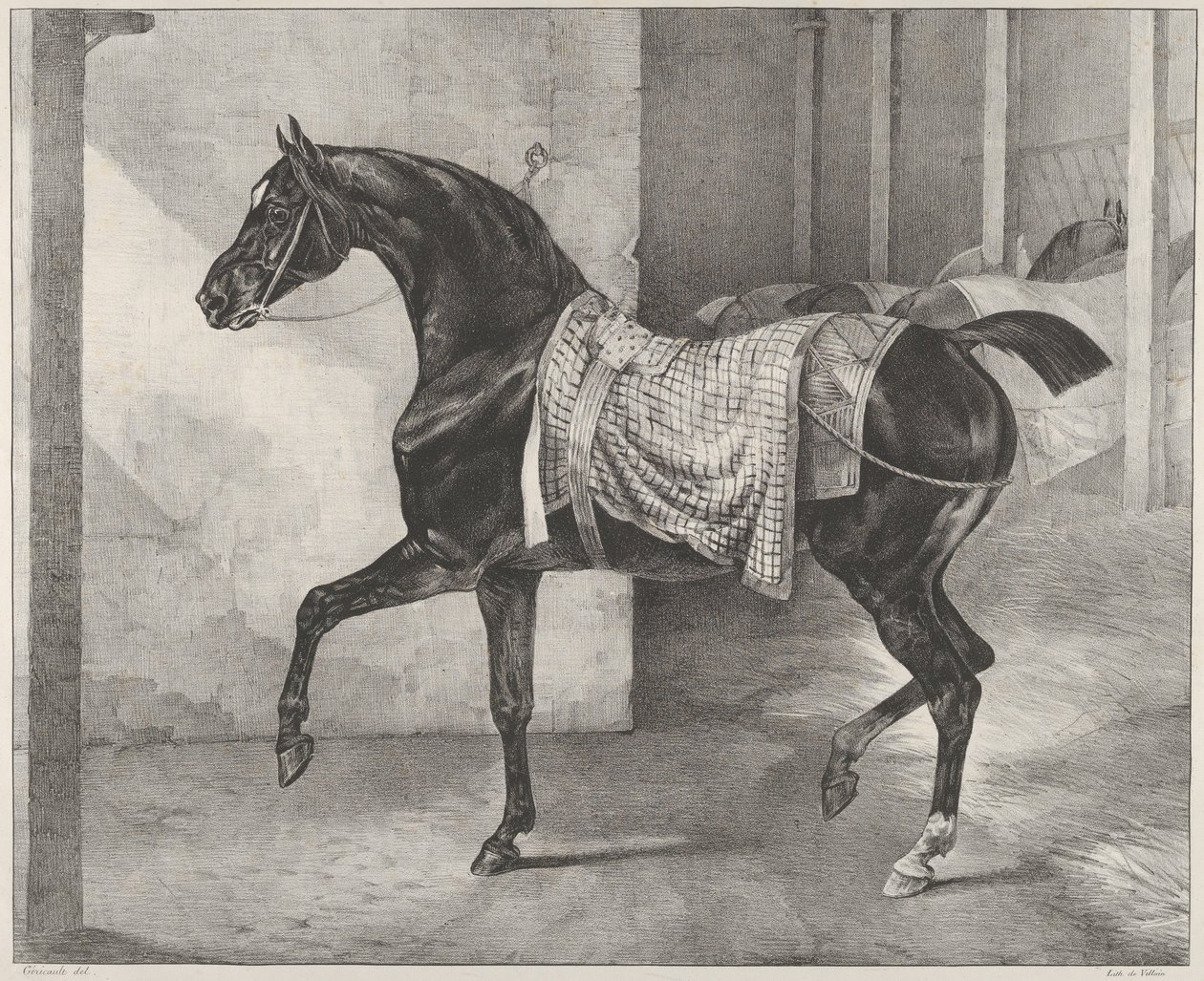 Schwarzes Pferd im Stall angebunden von Theodore Gericault