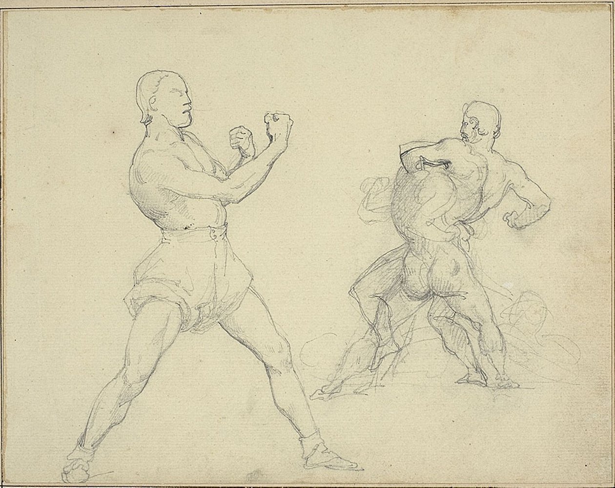 Boxer nach rechts und zwei Männer im Ringkampf von Theodore Gericault