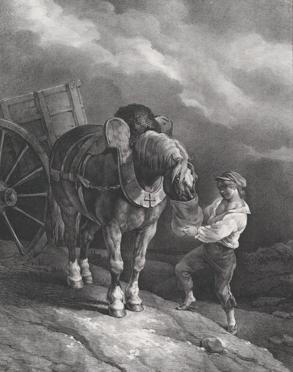 Junge füttert ein Kutschpferd aus einem Nasensack, 1822 von Theodore Gericault