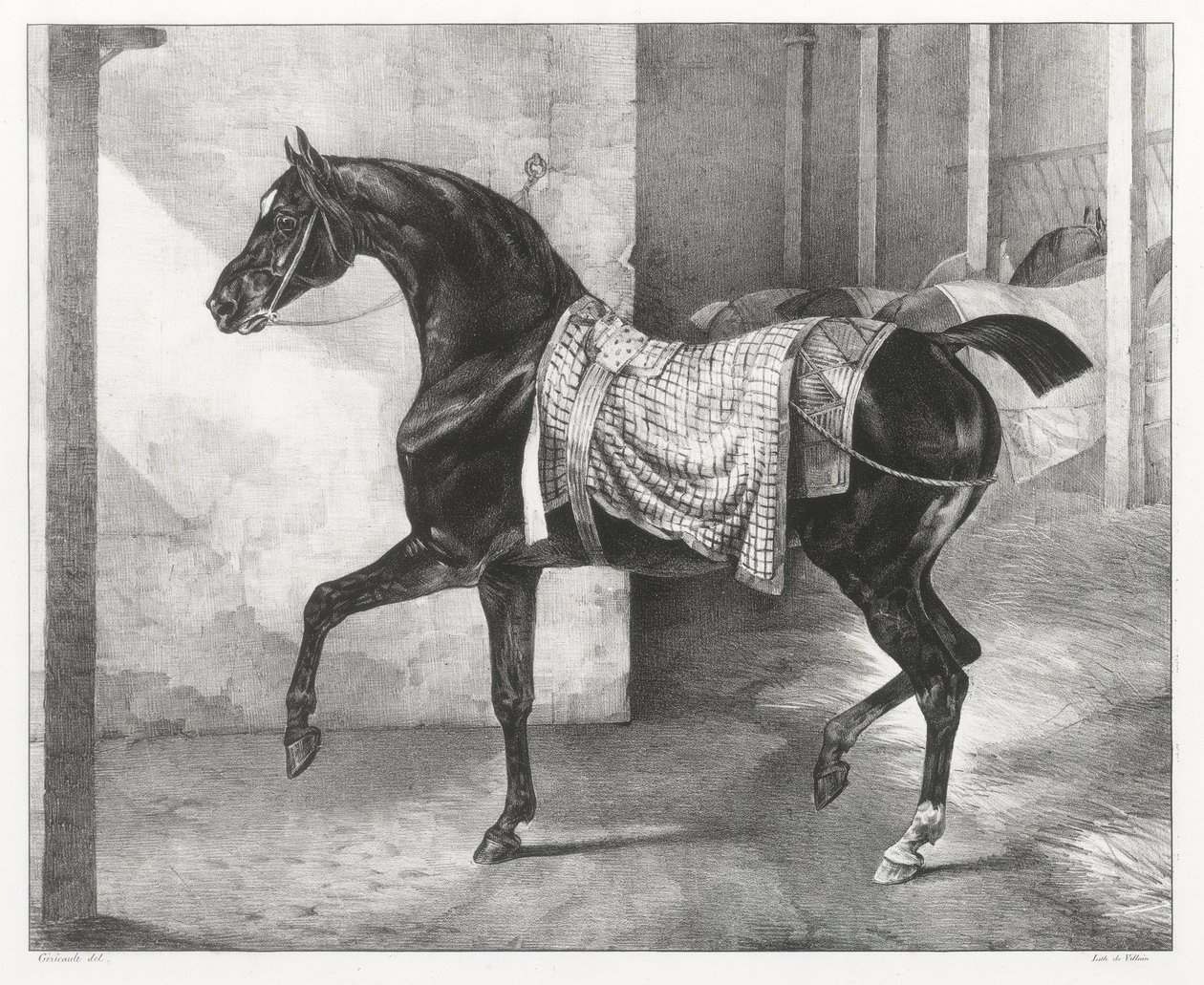 Schwarzes Pferd in einem Stall angebunden von Theodore Gericault