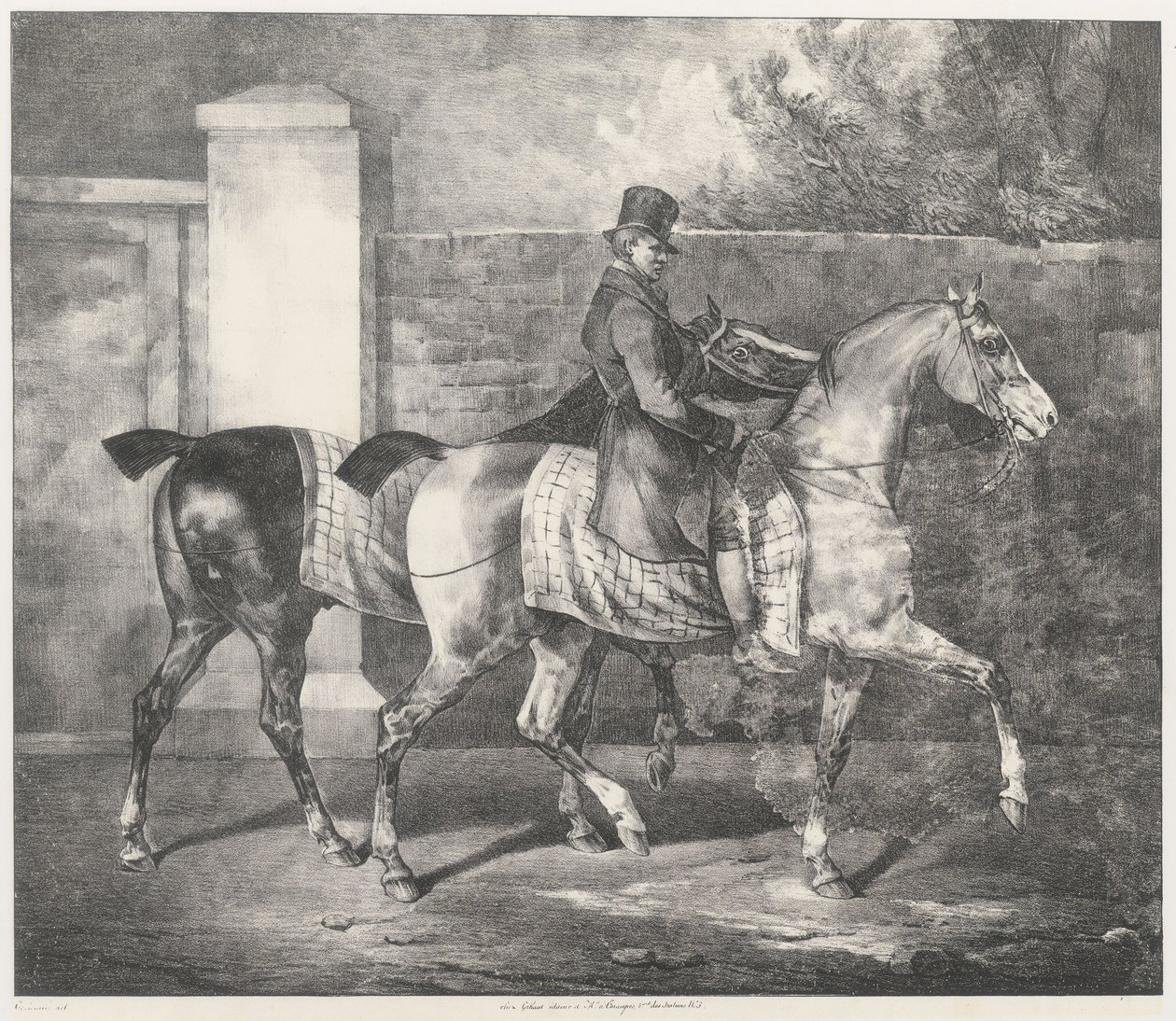 Zwei Pferde von einem Jockey geführt von Theodore Gericault
