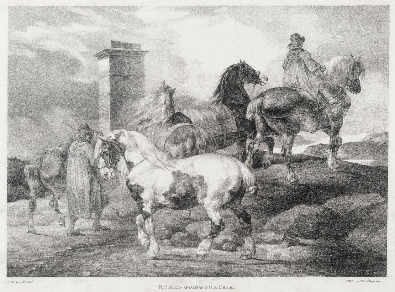 Pferde auf dem Weg zu einem Jahrmarkt von Theodore Gericault
