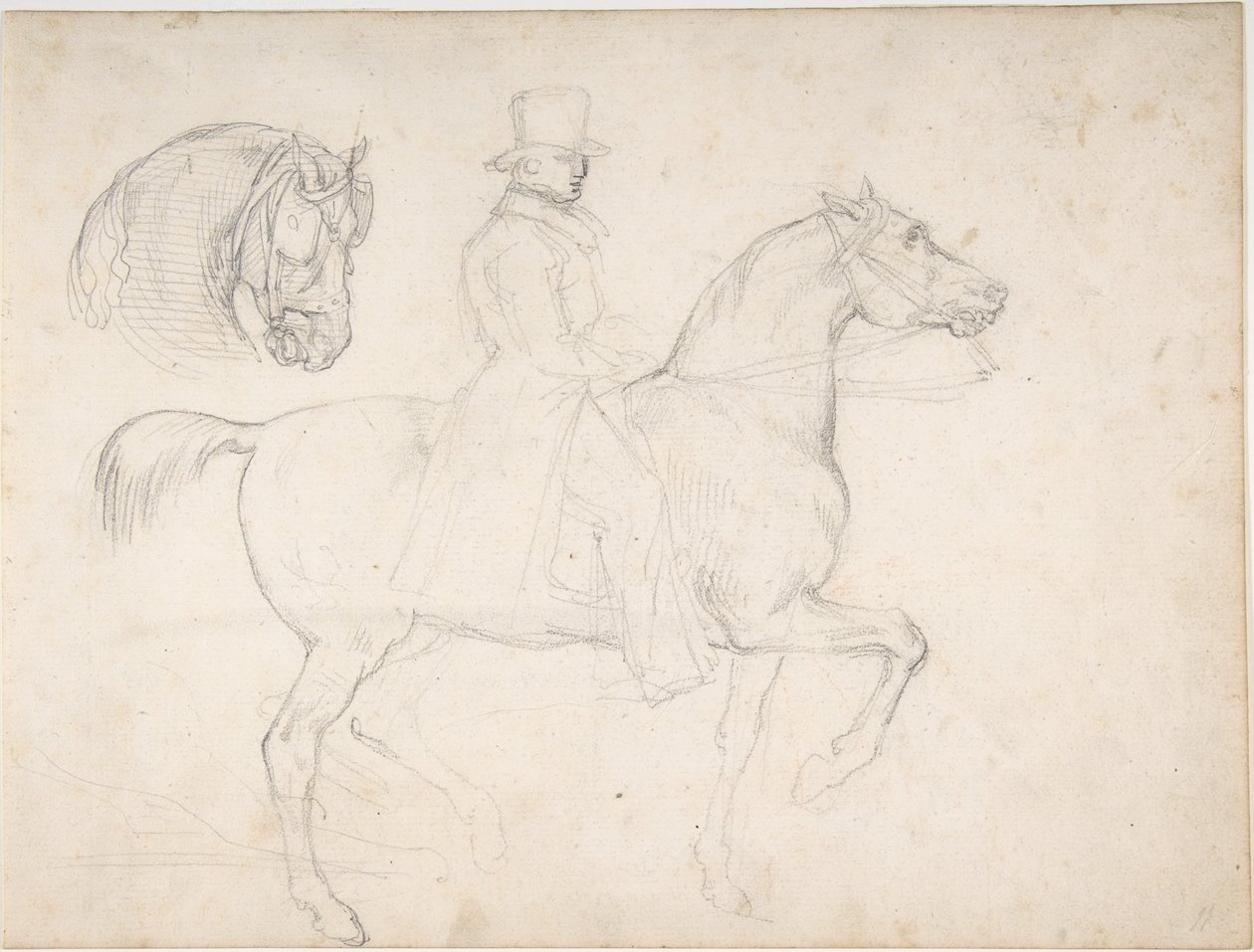 Mann zu Pferd und Studie des Pferdekopfes von Theodore Gericault