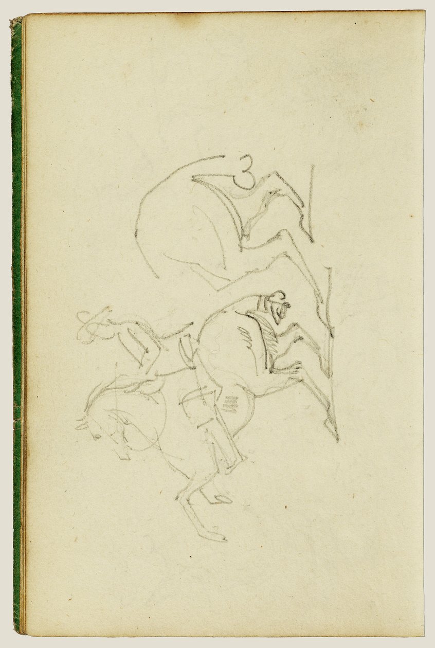 Mann auf einem steigenden Pferd, Studie der Hinterbeine des Pferdes von Theodore Gericault