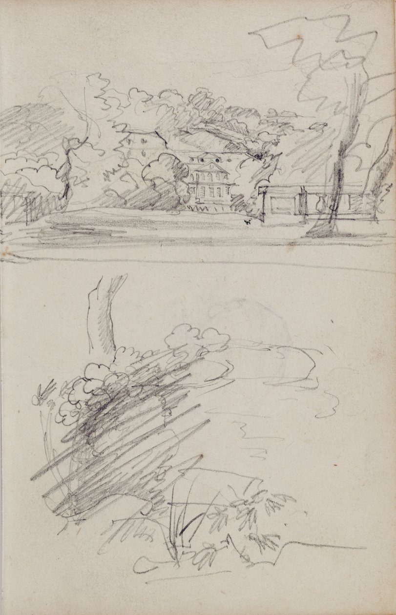 Ansicht eines Landhauses und Studien von Büschen und Laub von Theodore Gericault