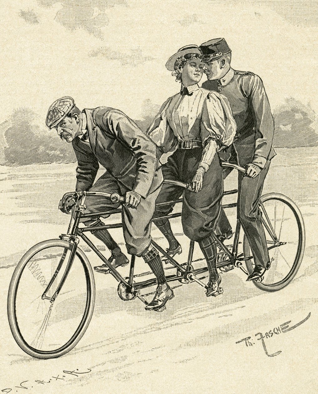 Fahrrad für drei Personen, genannt Tandemfahrrad von Theodore Zasche