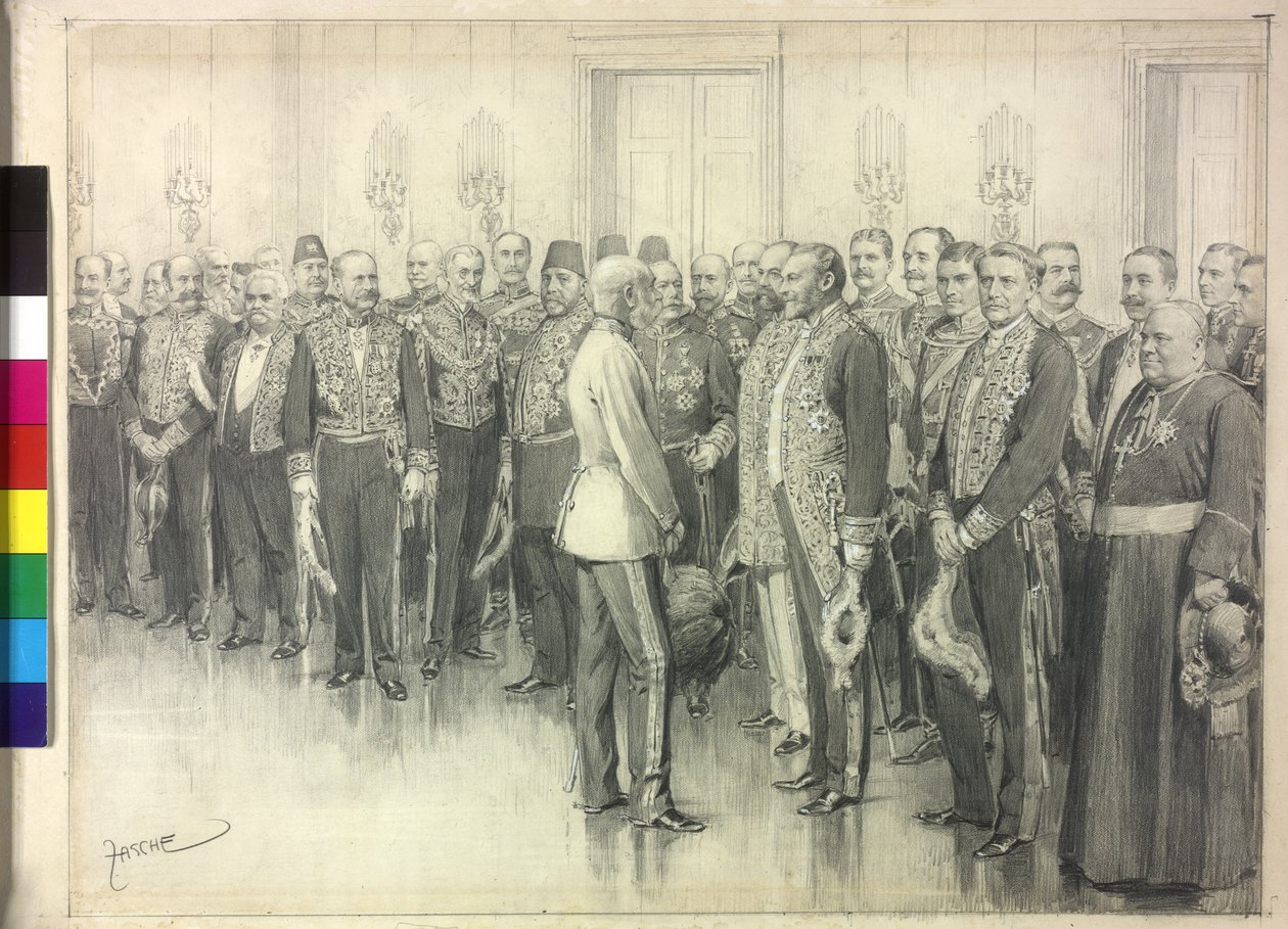 Der Kaiser spricht mit dem deutschen Botschafter Philipp zu Eulenburg-Hertefeld von Theodore Zasche