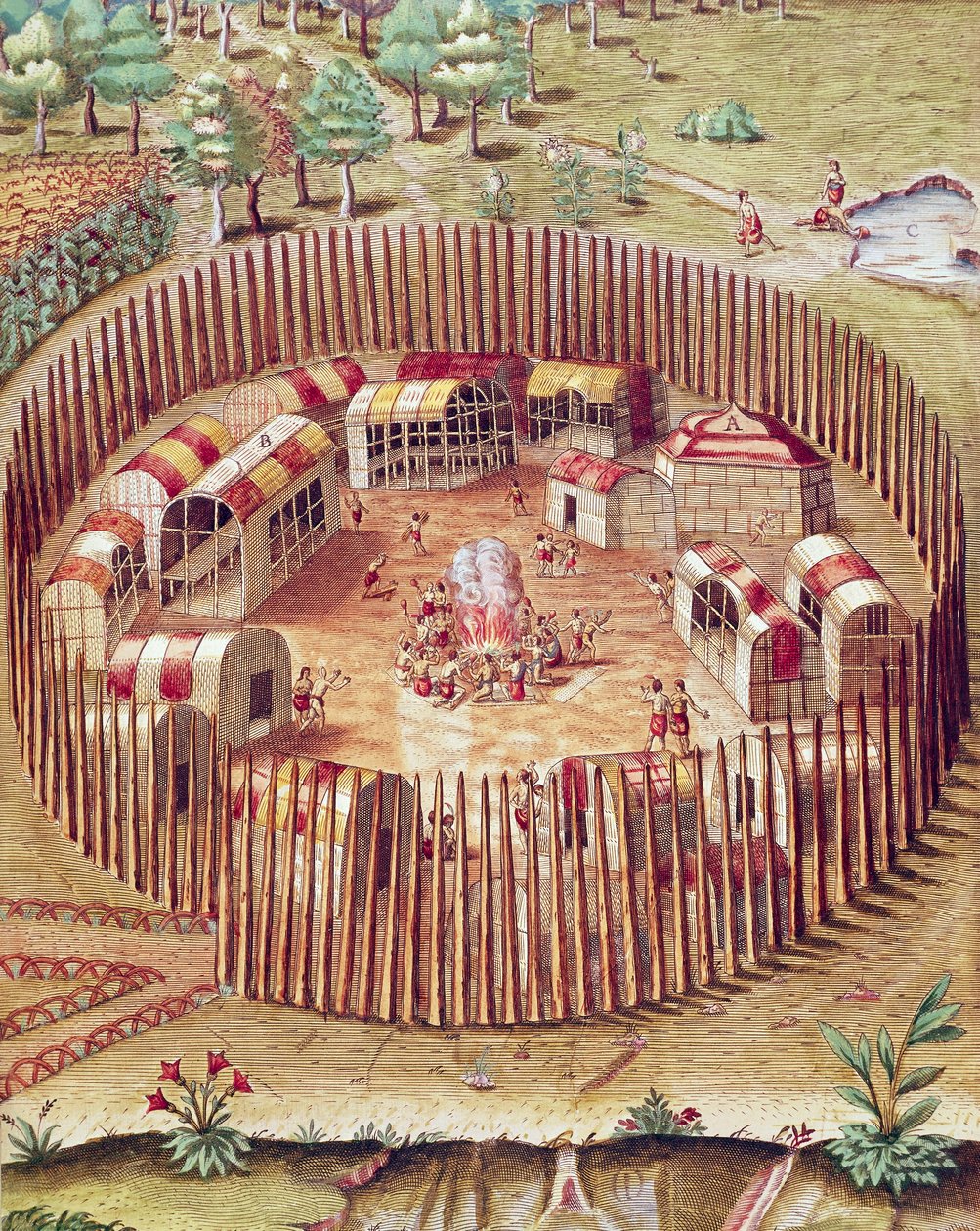 Ein befestigtes Dorf der Pomeiok-Indianer von Theodore de Bry