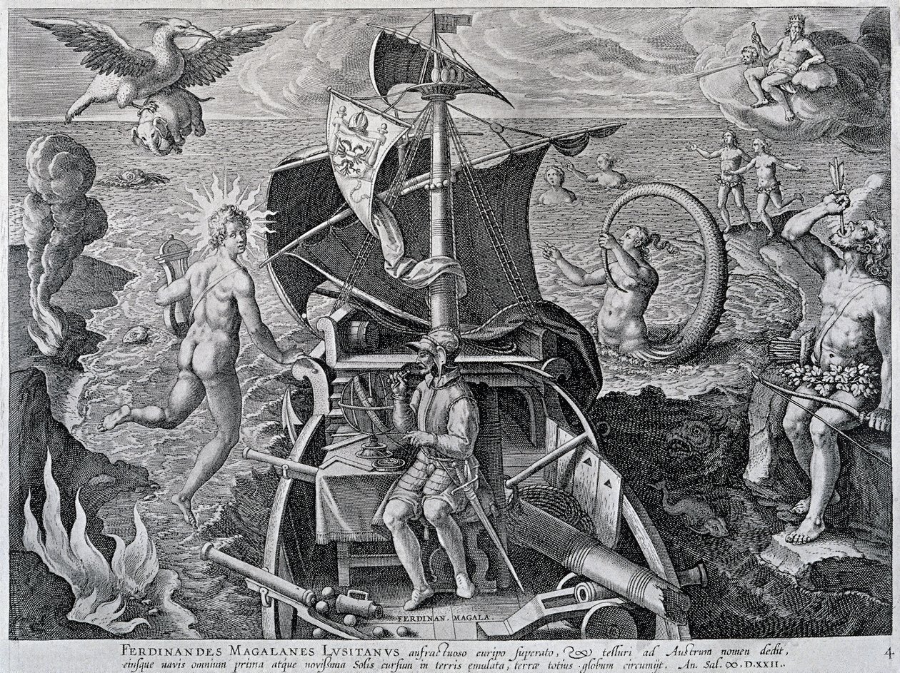 Allegorie auf die Reisen von Ferdinand Magellan, von Theodor de Bry von Theodore de Bry