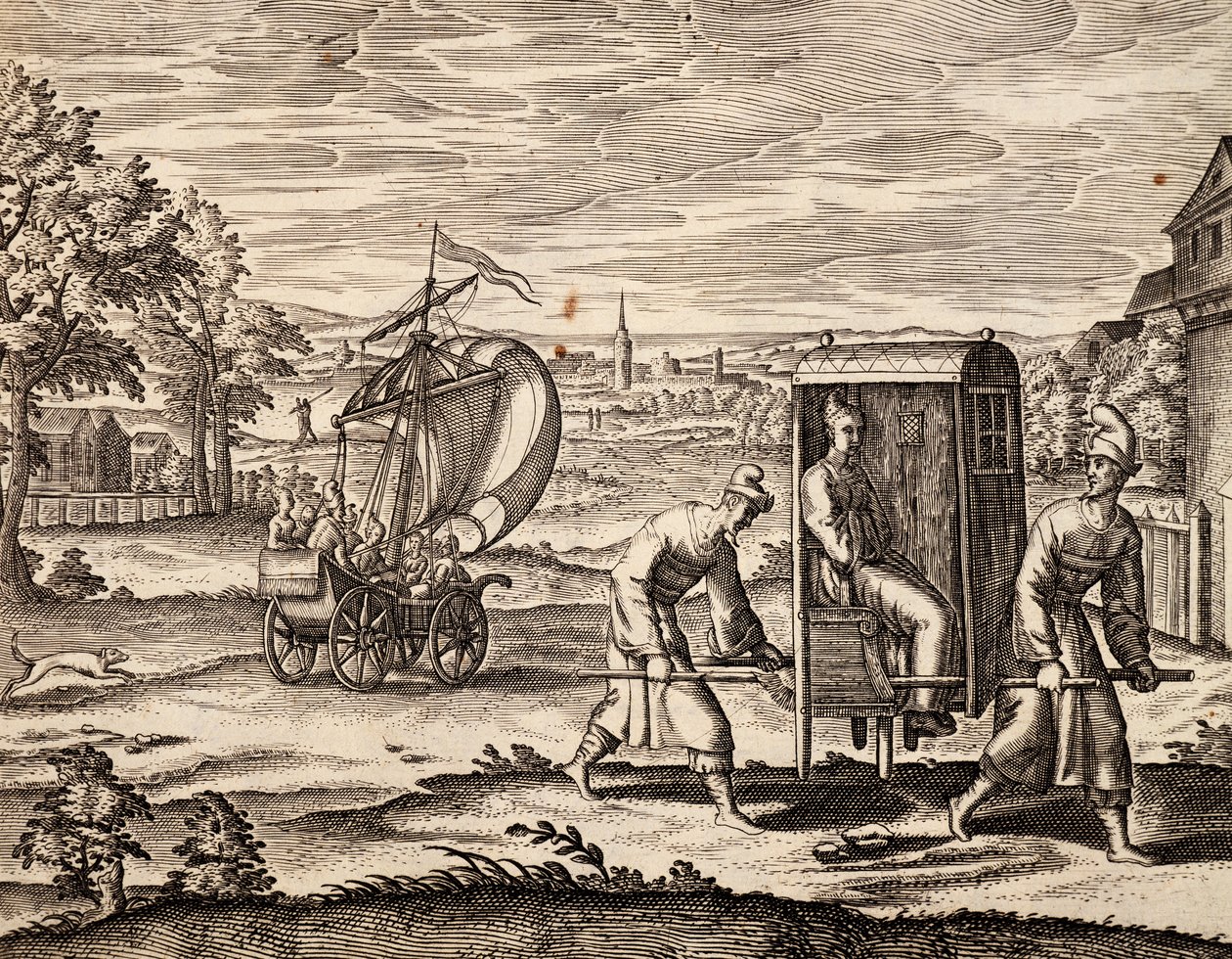 Chinesische Sänfte, Ostindien, Stich nach einem Werk von Theodor de Bry, China von Theodore de Bry