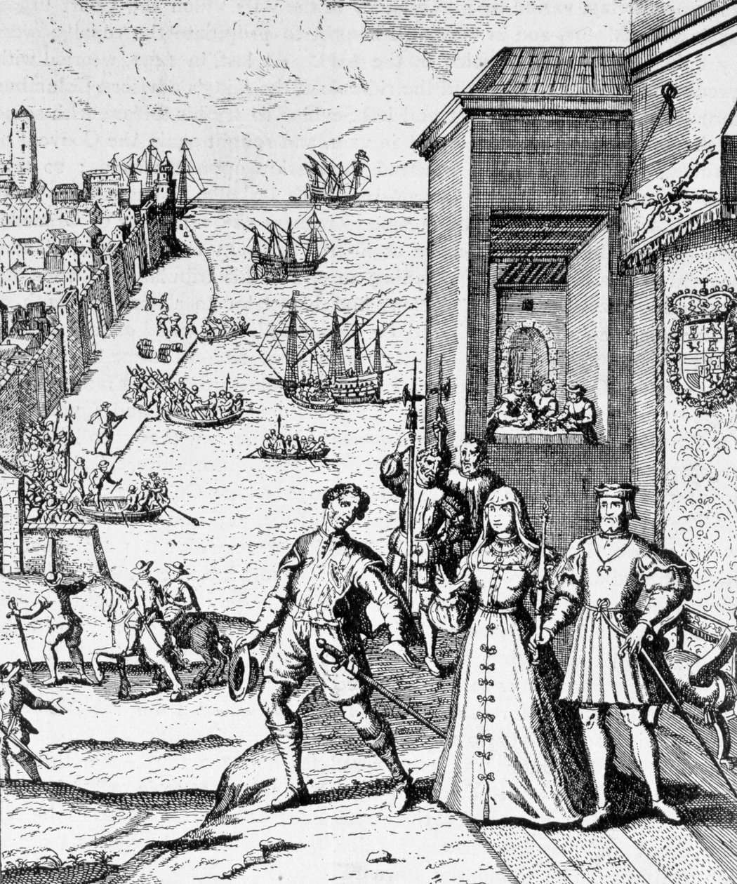 Abschied von Kolumbus mit Ferdinand und Isabella, aus 