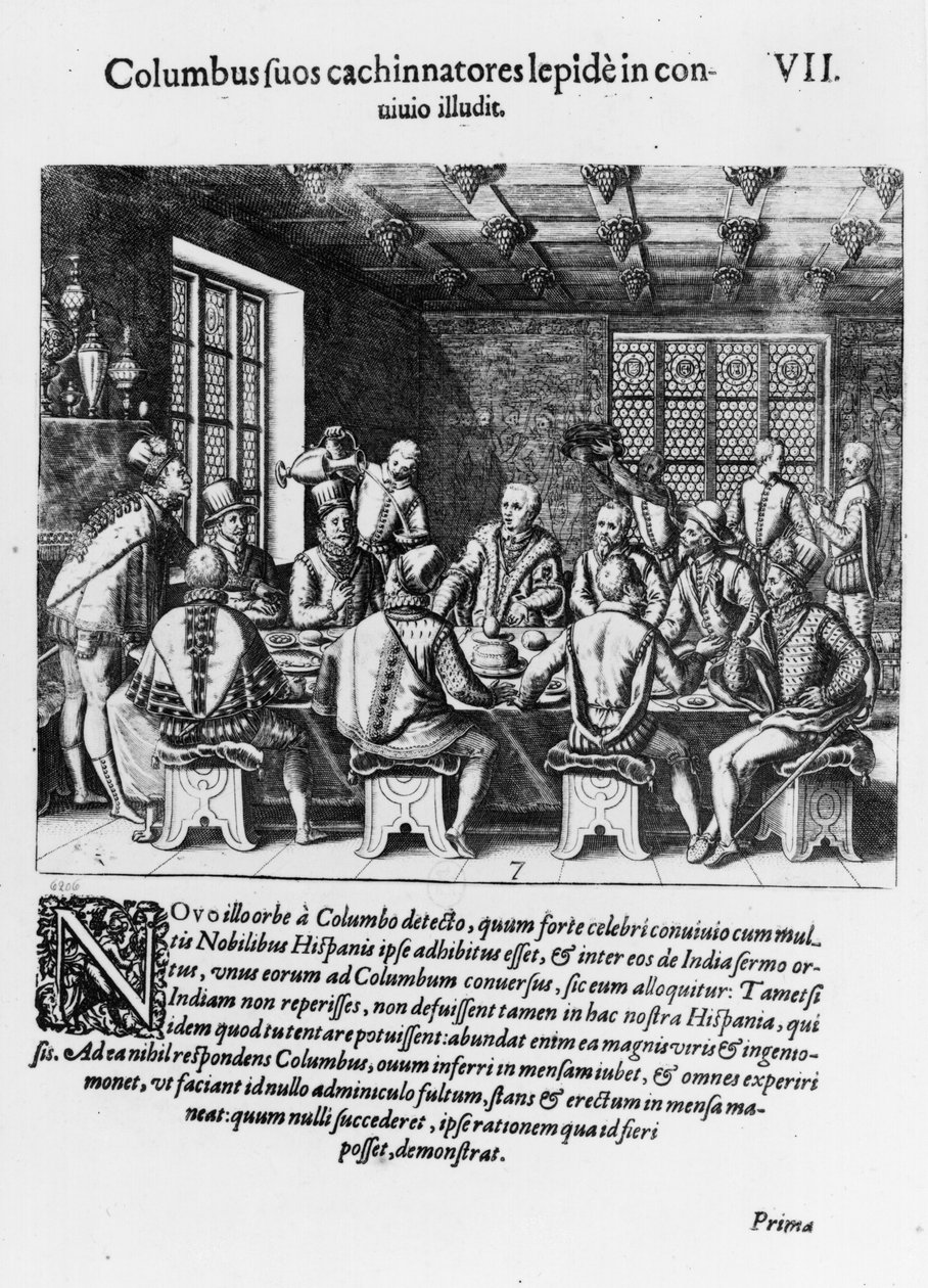 Die Geschichte vom Ei des Christoph Kolumbus (1450-1506), 1585-88 von Theodore de Bry