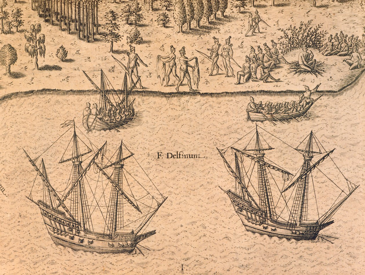 Die Ankunft französischer Schiffe in Florida von Theodore de Bry