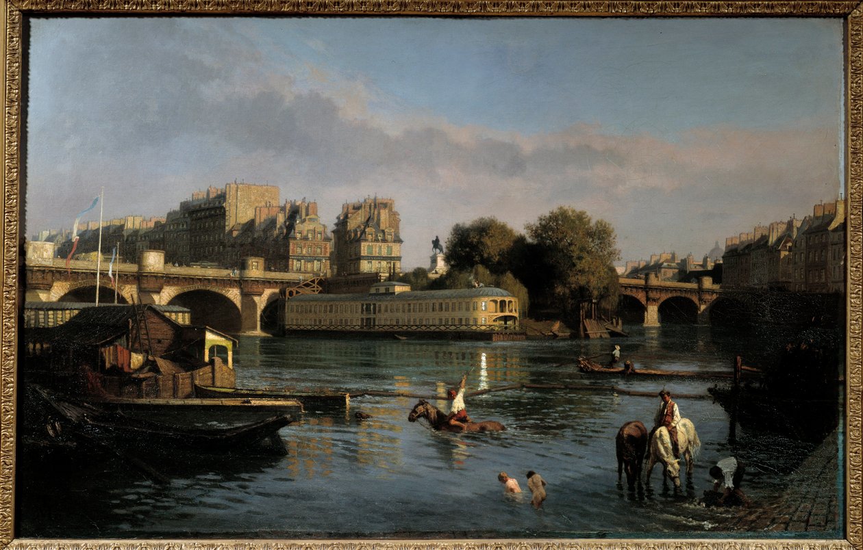 Die neue Brücke und die Spitze der Île de la Cité. Ansicht von Paris. von Théophile Meunier