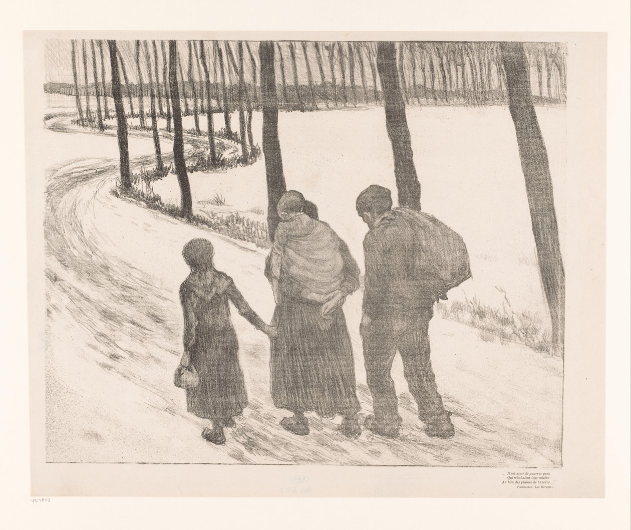 Mann und Frau mit zwei Kindern gehen über einen Landweg von Théo van Rysselberghe