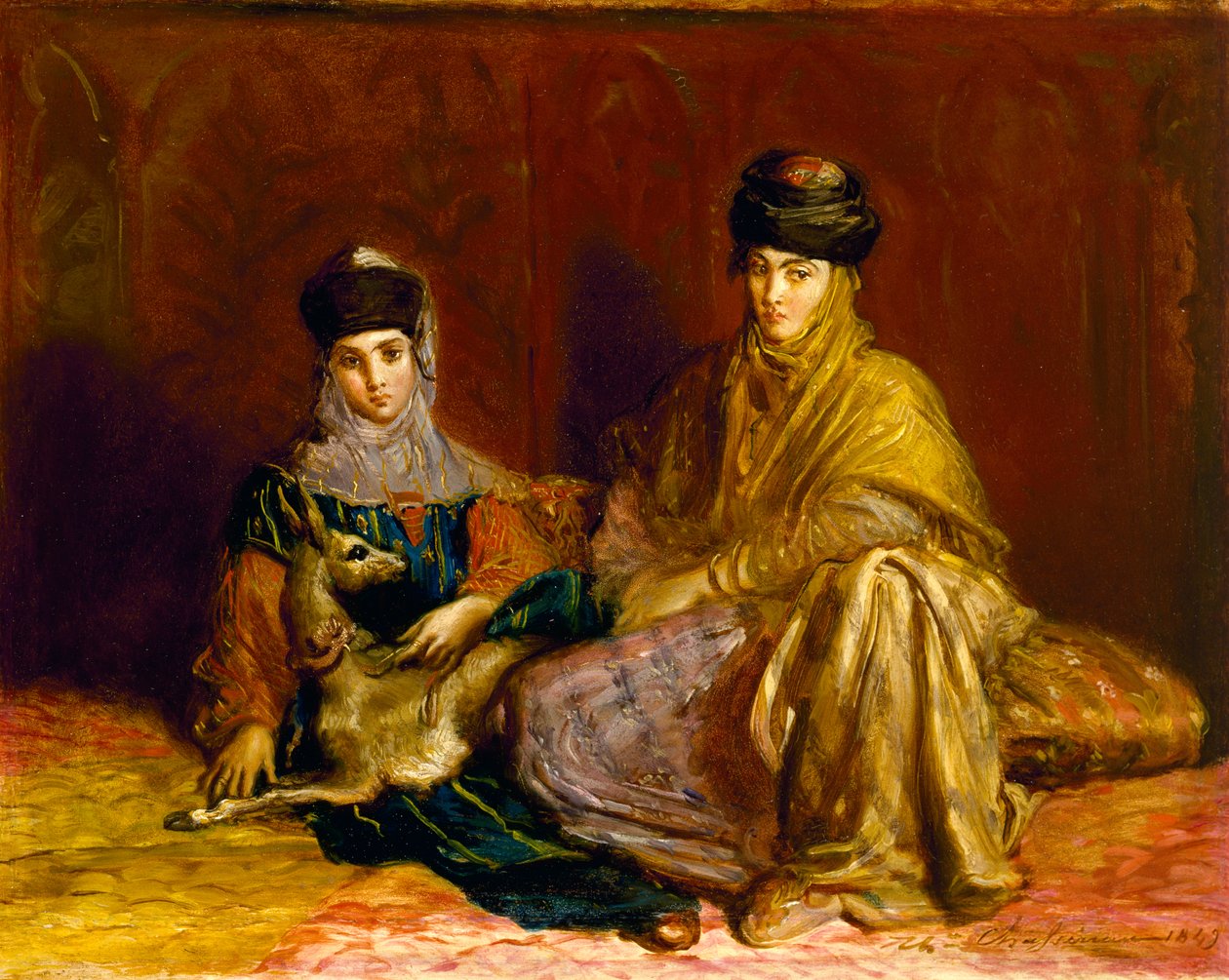 Frau und kleines Mädchen aus Constantine mit einer Gazelle, 1849 von Théodore Chassériau
