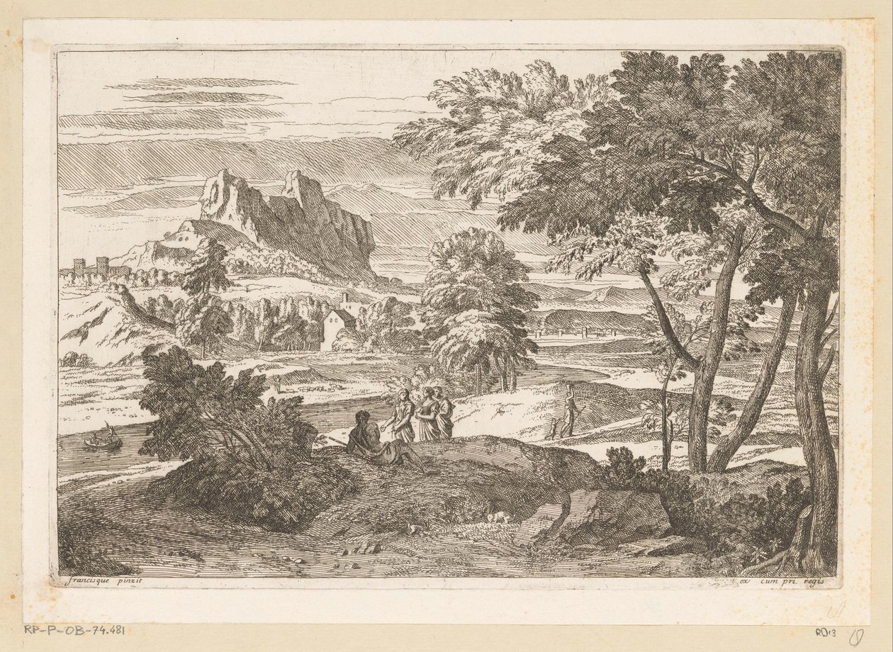 Arkadische Landschaft mit Figuren und Kaninchen von Théodore