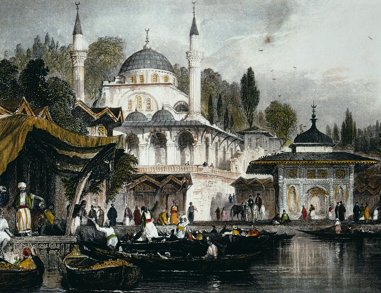 Die Mihrimah-Sultan-Moschee in Üsküdar, am anatolischen Ufer des Bosporus, gegenüber von Istanbul, 1839 von Thomas Allom