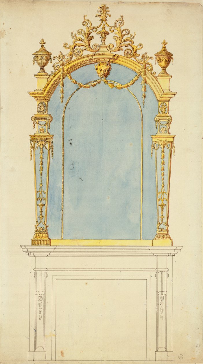 Entwurf für einen vergoldeten Spiegel, ca. 1765-70 von Thomas Chippendale