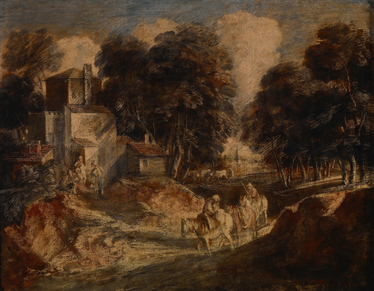 Bewaldete Landschaft mit berittenen Bauern von Thomas Gainsborough