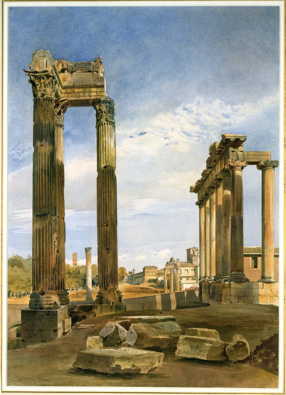 Die Tempel von Vespasian und Saturn, mit dem Tempel von Castor dahinter, das Forum, Rom von Thomas Hartley Cromek