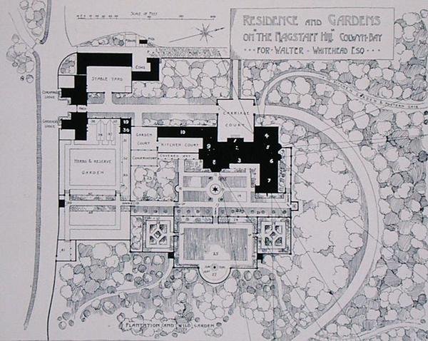 Residenz und Gärten auf dem Flagstaff Hill, Colwyn Bay, für Walter Whitehead Esq, aus Thomas Mawsons The Art and Craft of Garden Making, veröffentlicht 1900 von Thomas Hayton Mawson